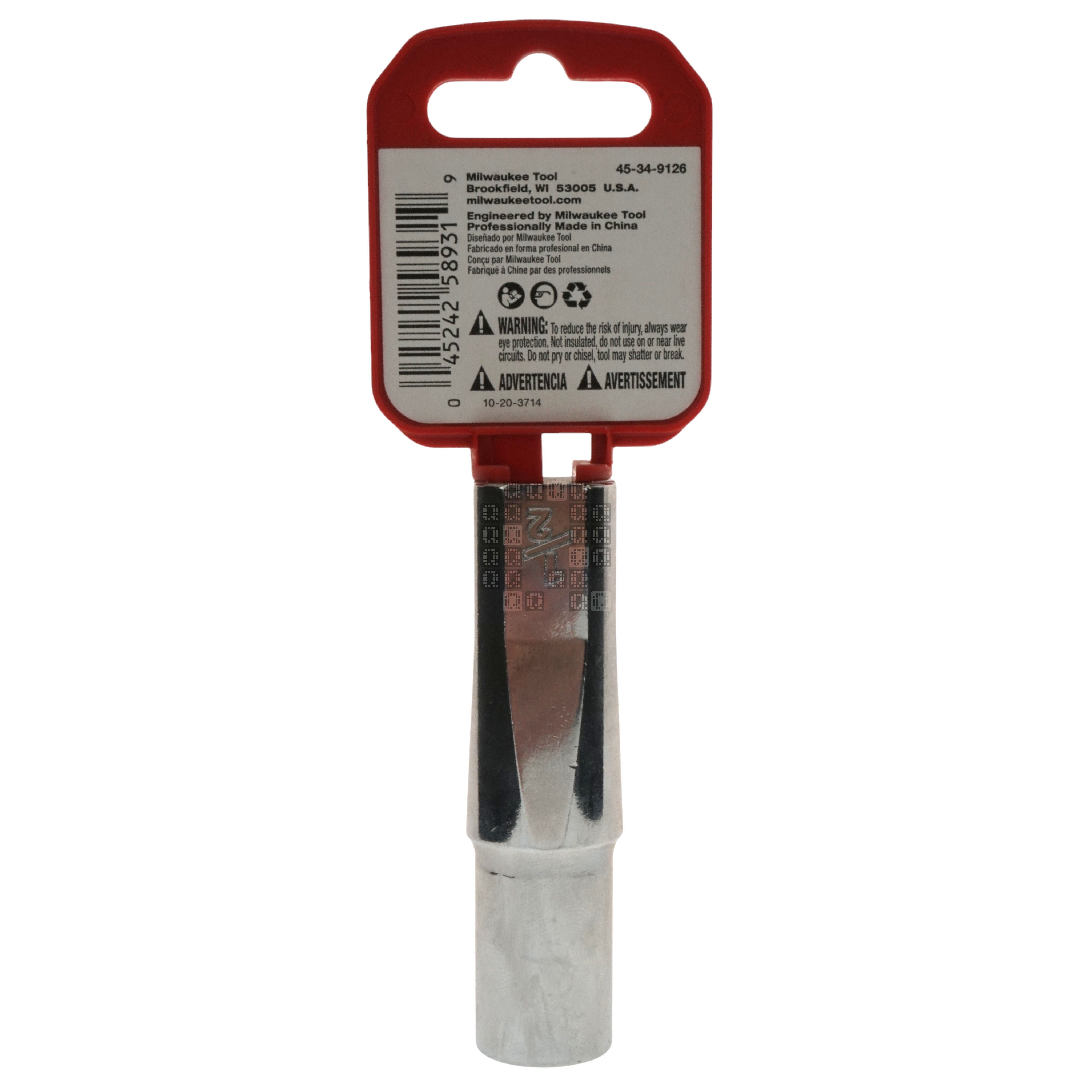 Milwaukee Tool 45-34-9126 Deep Chrome 1/2" Hex Drive 1/2" Square SAE Socket with Four Flat Sides