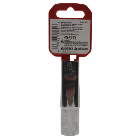 Milwaukee Tool 45-34-9127 Deep Chrome 9/16" Hex Drive 1/2" Square SAE Socket with Four Flat Sides Hangtag Back