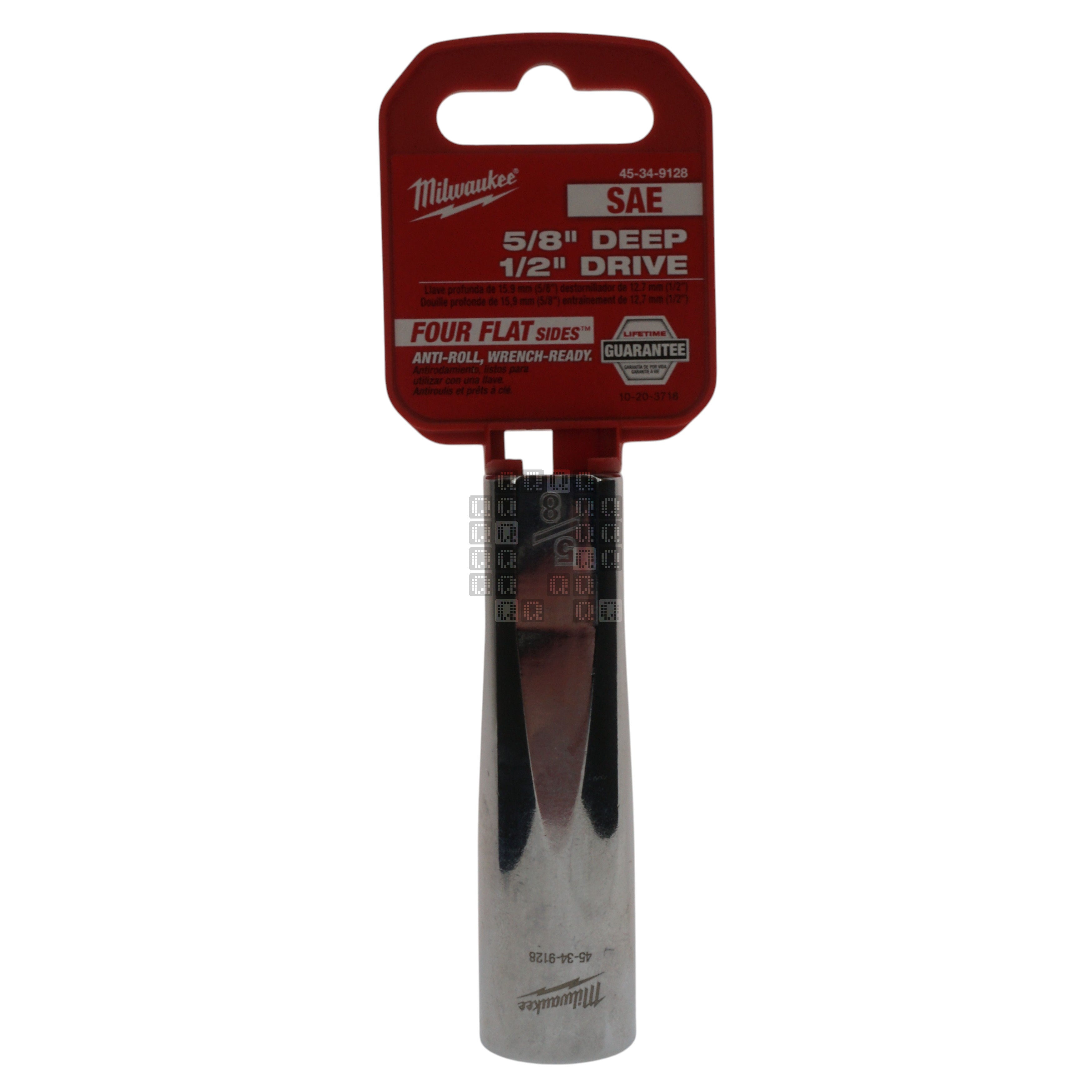 Milwaukee Tool 45-34-9128 Chrome Deep 1/2" Square Drive 5/8" Hex SAE Socket Four Flat Sides, 6-Point