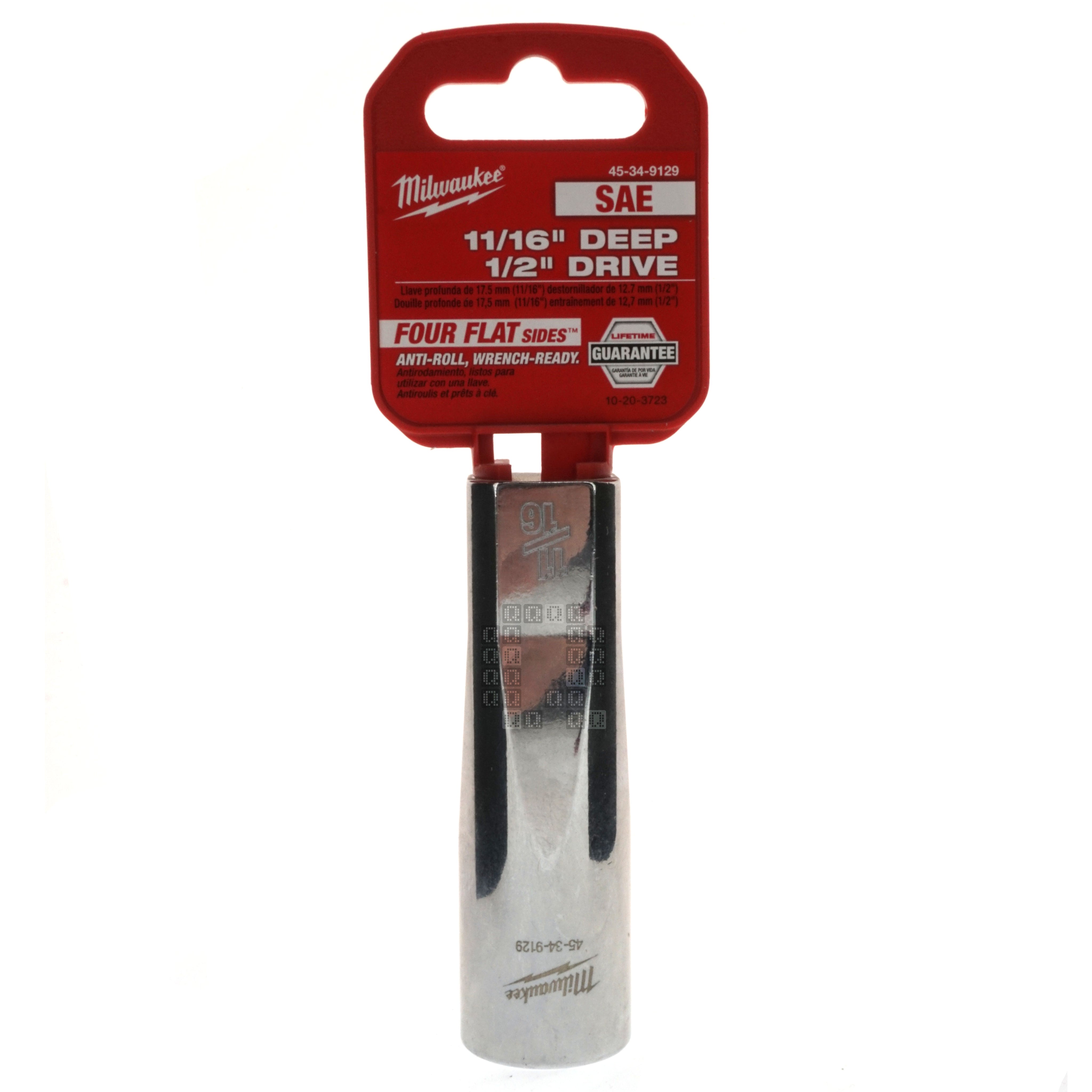 Milwaukee Tool 45-34-9129 Deep Chrome 1/2" Square Drive 11/16" Hex SAE Socket with Four Flat Sides