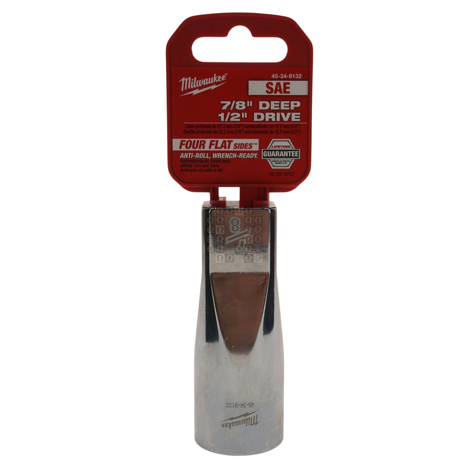 Milwaukee Tool 45-34-9132 Deep Chrome 1/2" Square Drive 7/8" Hex SAE Socket with Four Flat Sides