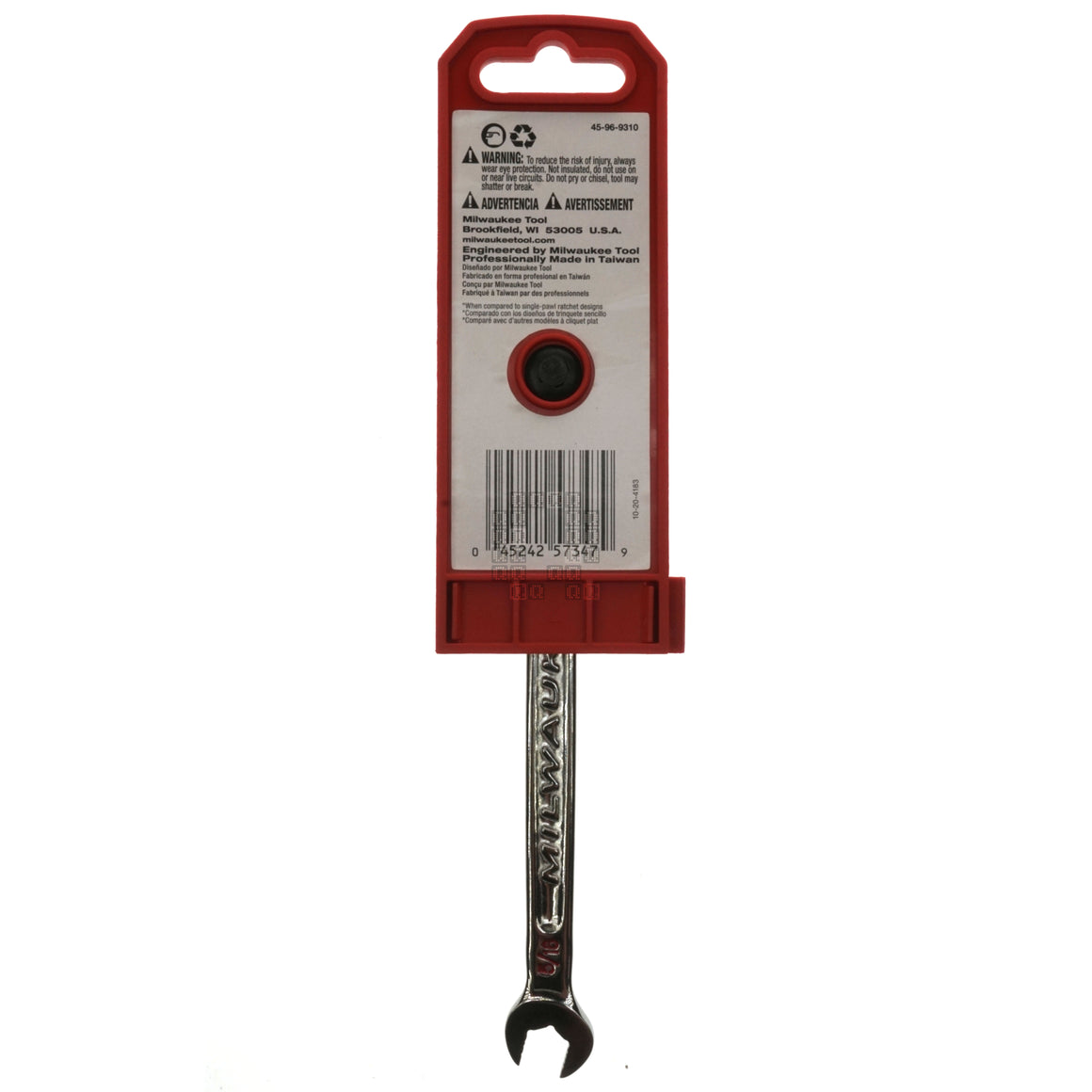Milwaukee Tool 45-96-9210 5/16" Chrome SAE Ratcheting Combo Wrench Package Back