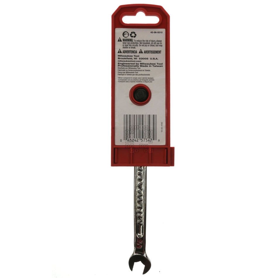 Milwaukee Tool 45-96-9210 5/16" Chrome SAE Ratcheting Combo Wrench Package Back