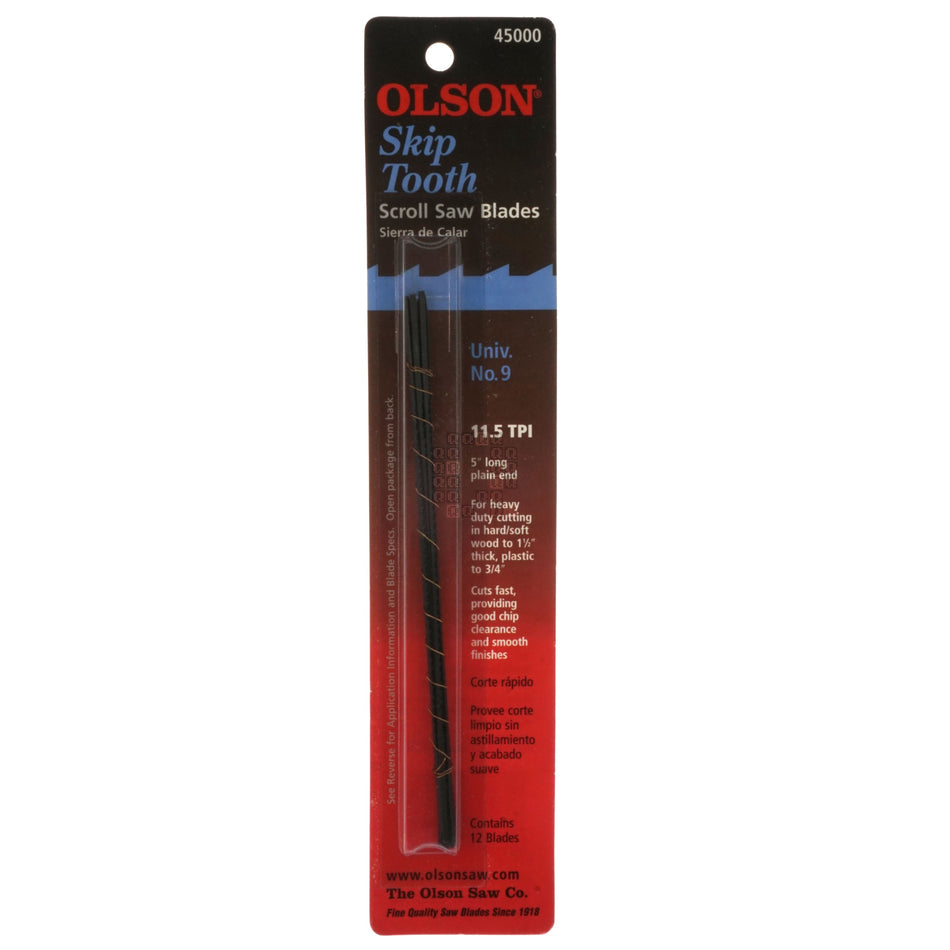 Olson 45000 No. 9 Skip Tooth Scroll Saw Blades, 11.5TPI, 5" Length, 12-Pack