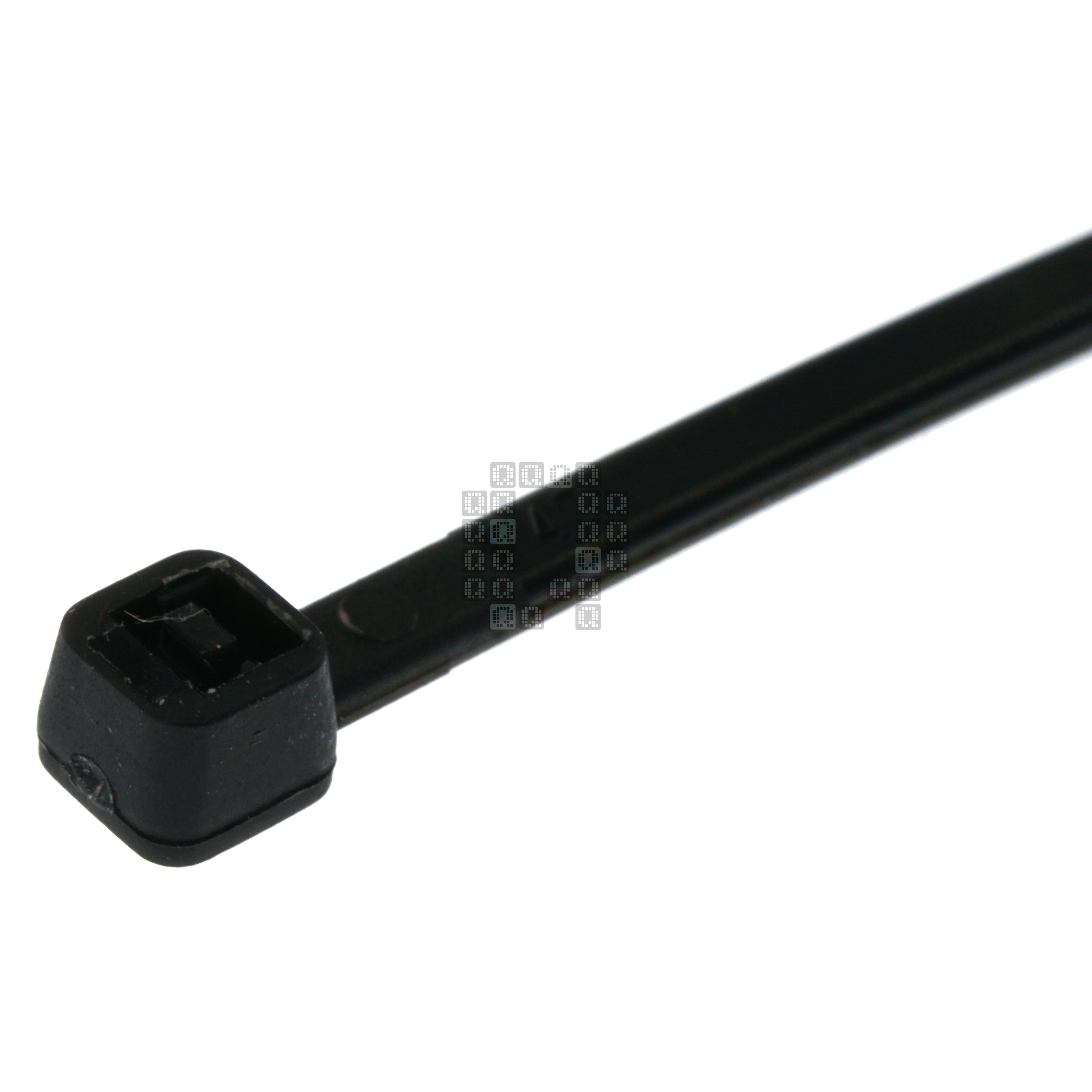 Gardner Bender GB 46-104UVB  Indoor/Outdoor 4" Standard Cable Tie, UV Resistant Black, 100-Pack, Closeup of Clasp