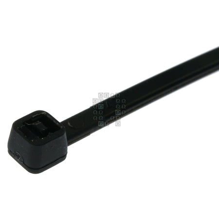 Gardner Bender GB 46-104UVB  Indoor/Outdoor 4" Standard Cable Tie, UV Resistant Black, 100-Pack, Closeup of Clasp