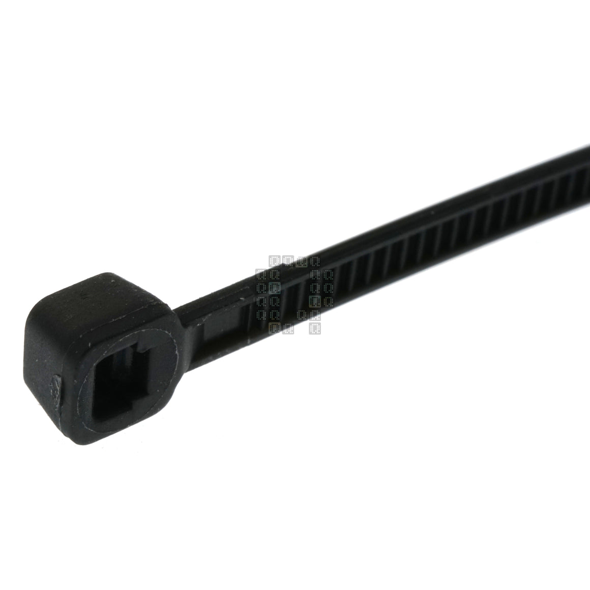 Gardner Bender GB 46-104UVB  Indoor/Outdoor 4" Standard Cable Tie, UV Resistant Black, closeup of clasp
