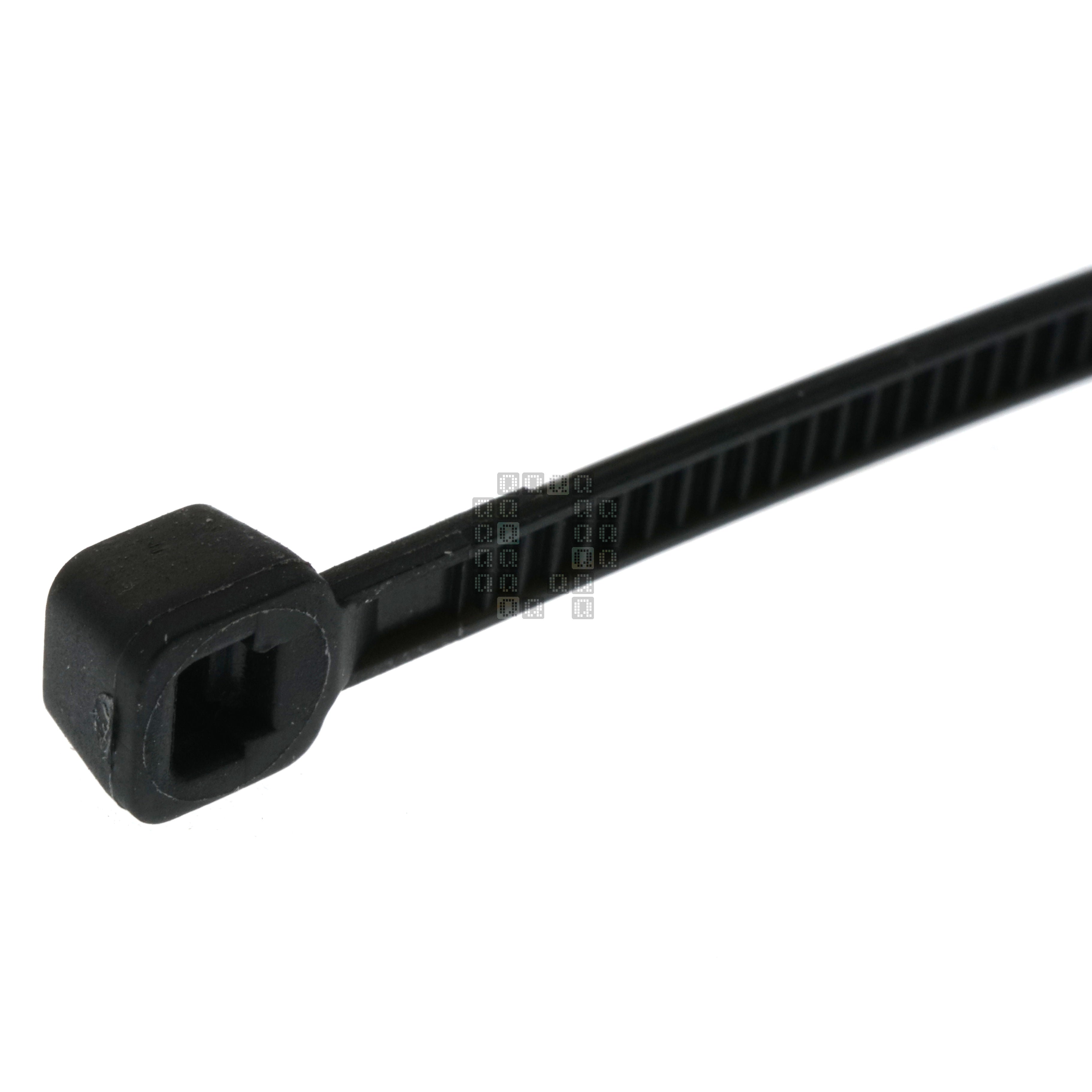 Gardner Bender GB 46-104UVB  Indoor/Outdoor 4" Standard Cable Tie, UV Resistant Black, closeup of clasp