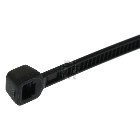 Gardner Bender GB 46-104UVB  Indoor/Outdoor 4" Standard Cable Tie, UV Resistant Black, closeup of clasp