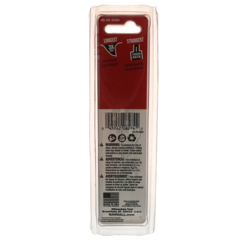 Milwaukee Tool 48-00-5090 4"Length 10 TPI  SAWZALL Blades, 5-Pack, 3/8" to 9/16" Thick Metal