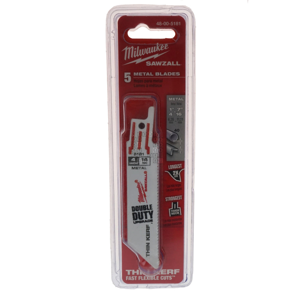 Milwaukee Tool 48-00-5181 4" 14 TPI Thin Kerf Double Duty SAWZALL Blades, 5-Pack