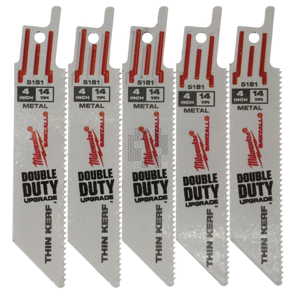 Milwaukee Tool 48-00-5181 4" 14 TPI Thin Kerf Double Duty SAWZALL Blades, 5-Pack
