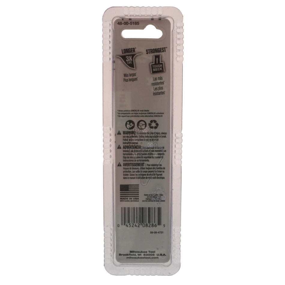 Milwaukee Tool 48-00-5185 4" Length 24-TPI SAWZALL Blades, 5-Pack, for Thin Metal