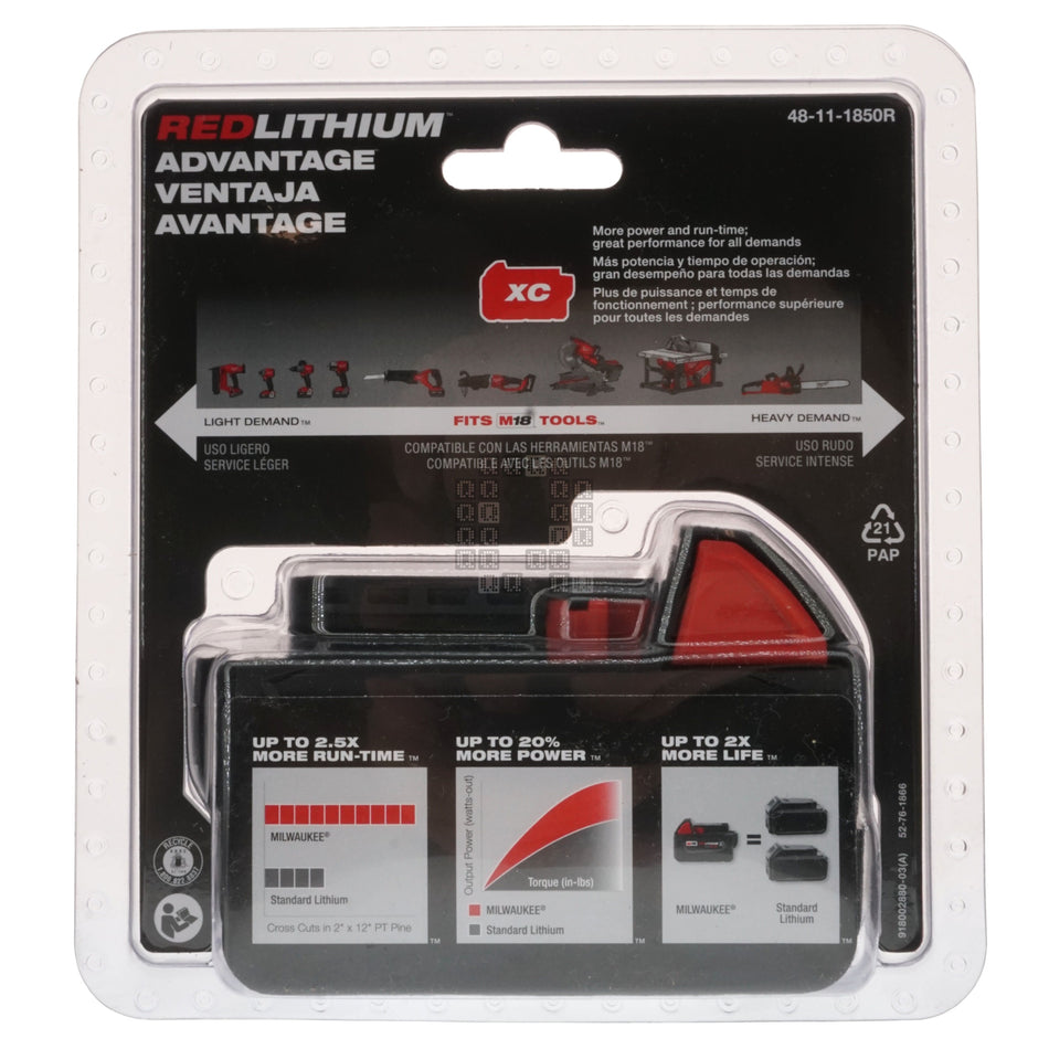Milwaukee Tool 48-11-1850R M18 REDLITHIUM XC5.0 Resistant Battery