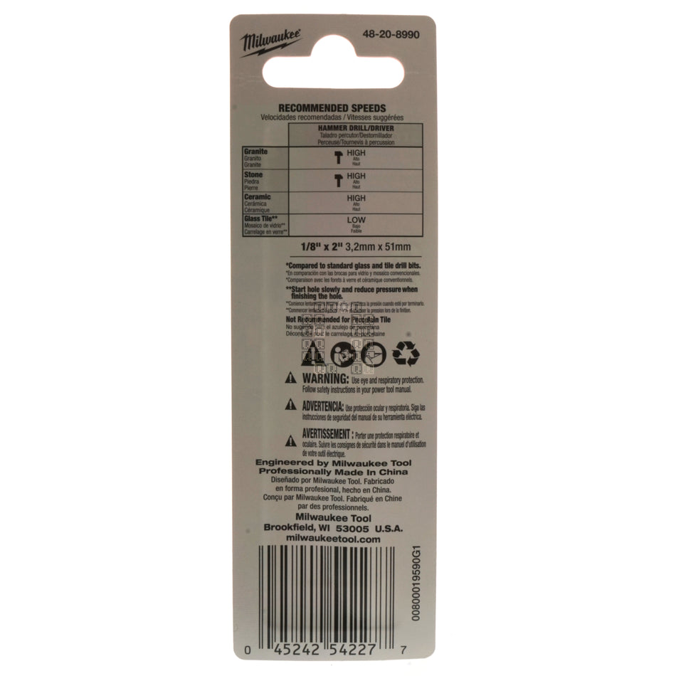 Milwaukee Tool 48-20-8990 1/8" Tile and Natural Stone Bit