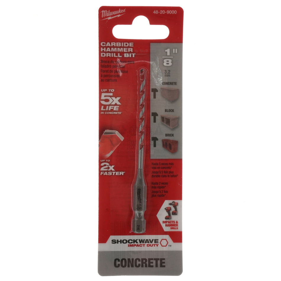 Milwaukee Tool 48-20-9000 1/8" x 2" x 3-1/2" SHOCKWAVE Carbide Hammer Drill Bit