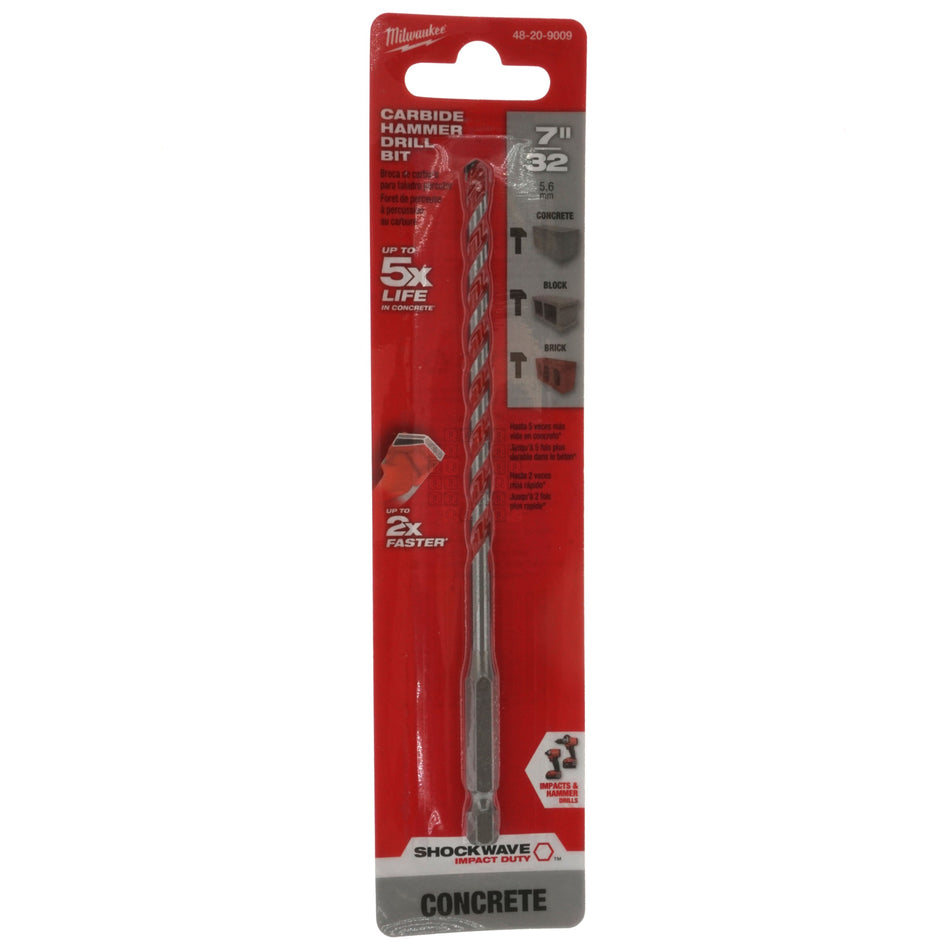 Milwaukee Tool 48-20-9009 7/32" x 4" x 6" SHOCKWAVE Carbide Hammer Drill Bit