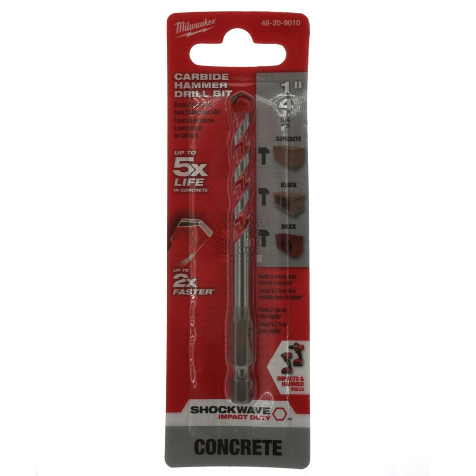 Milwaukee Tool 48-20-9010 1/4" x 2" x 4" SHOCKWAVE Carbide Hammer Drill Bit