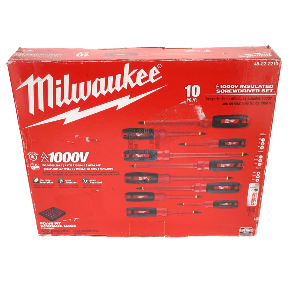 Milwaukee Tool 48-22-2210 10-Piece 1000V Insulated Screwdriver Set with w/ EVA Foam Case