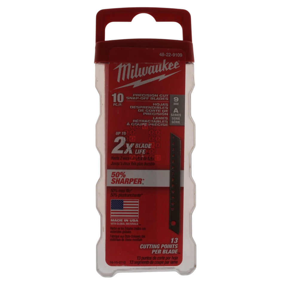 Milwaukee Tool 48-22-9109 9mm Precision Snap Blades, 10 Pack