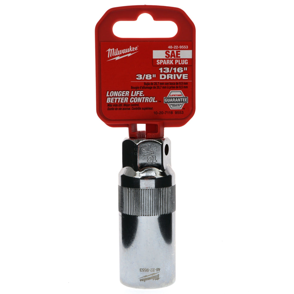 Milwaukee Tool 48-22-9553 13/16" SAE Chrome Spark Plug Socket, 3/8" Drive