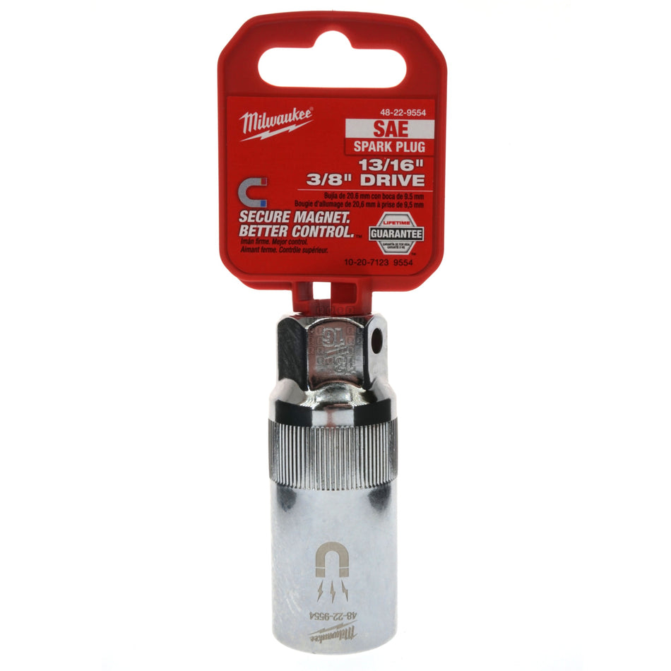 Milwaukee Tool 48-22-9554 3/8" Drive 13/16" Magnetic Spark Plug Chrome Socket SAE