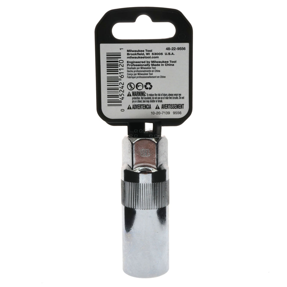 Milwaukee Tool 48-22-9556 3/8" Drive 18mm Metric Spark Plug Chrome Socket, Rubber Retainer