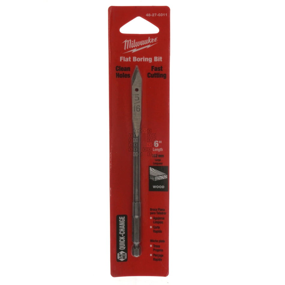 Milwaukee Tool 48-27-00311 Flat Boring Bit 5/16" x 6", 1/4" Hex Shank