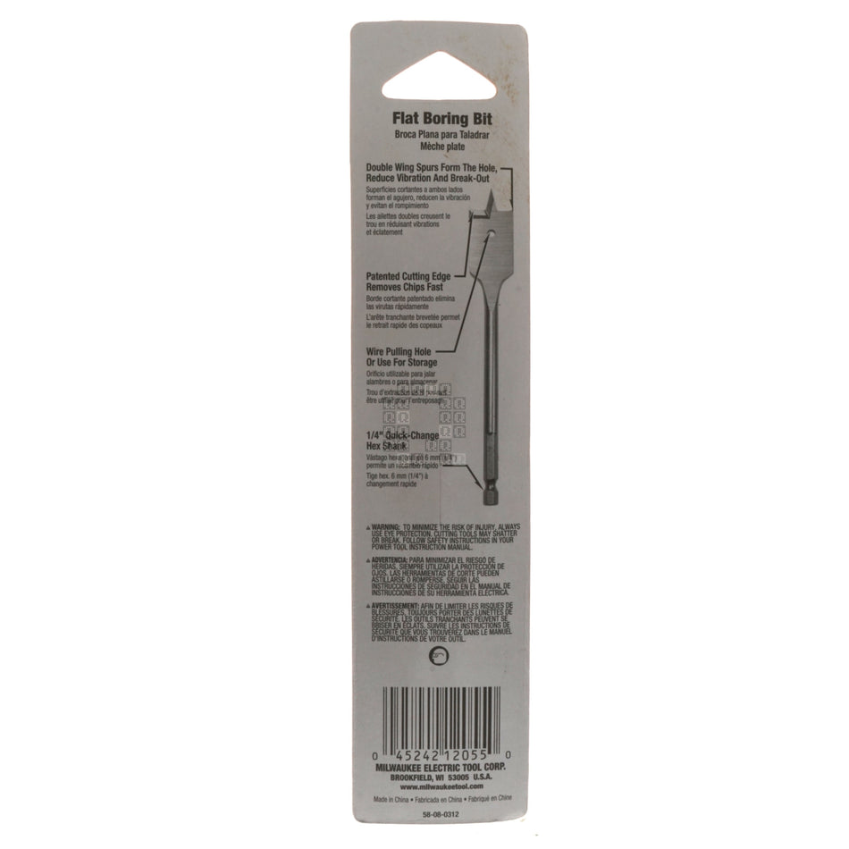 Milwaukee Tool 48-27-00311 Flat Boring Bit 5/16" x 6", 1/4" Hex Shank