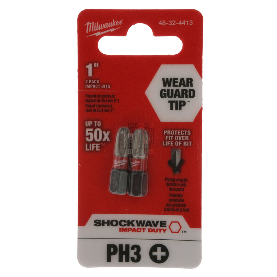 Milwaukee Tool 48-32-4413 SHOCKWAVE Impact PH3 / #3 Phillips Insert Bits, 2-Pack