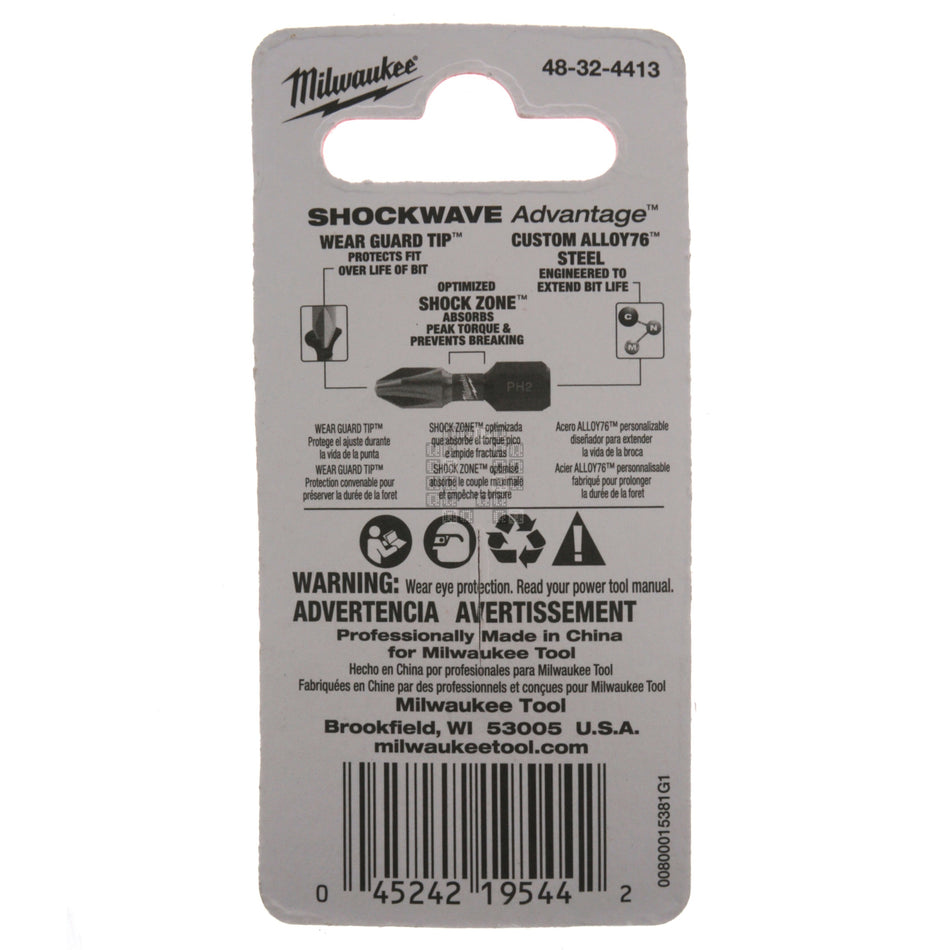 Milwaukee Tool 48-32-4413 SHOCKWAVE Impact PH3 / #3 Phillips Insert Bits, 2-Pack
