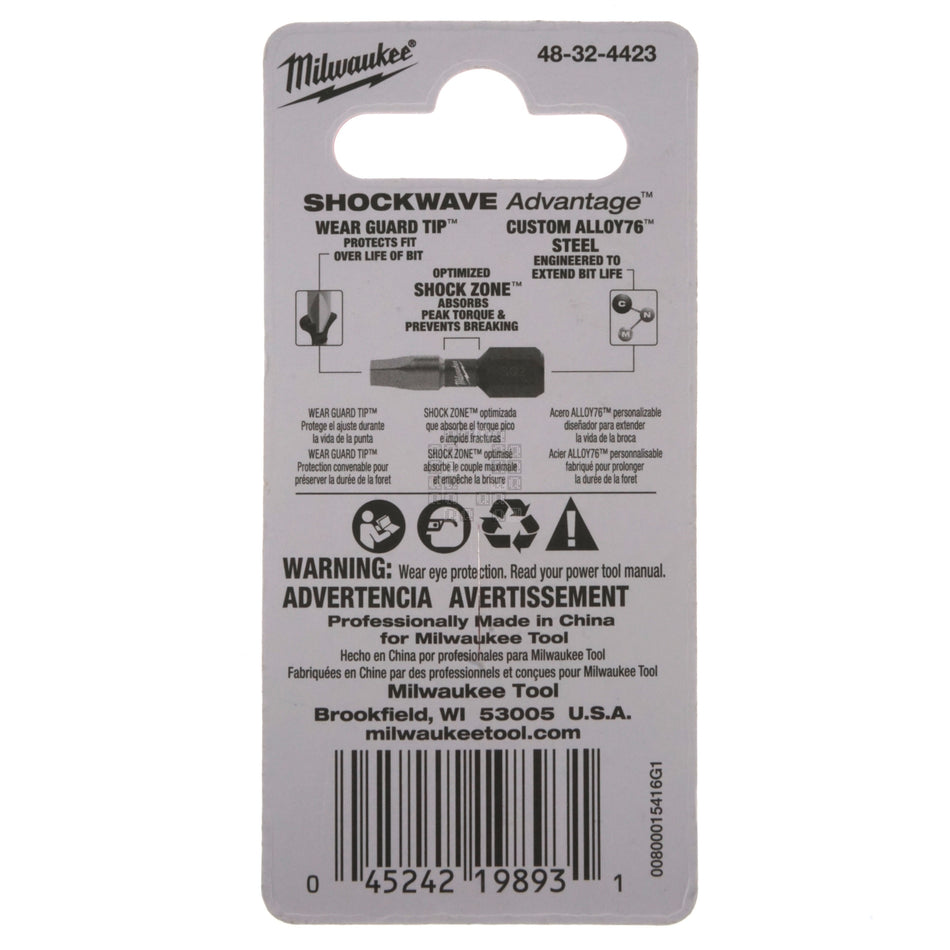 Milwaukee Tool 48-32-4423 SHOCKWAVE Impact SQ3 Square Recess #3 Insert Bits, 2-Pack