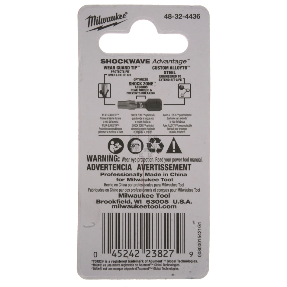 Milwaukee Tool 48-32-4436 SHOCKWAVE Impact TORX T25 Insert Bits, 2-Pack, 1" Length
