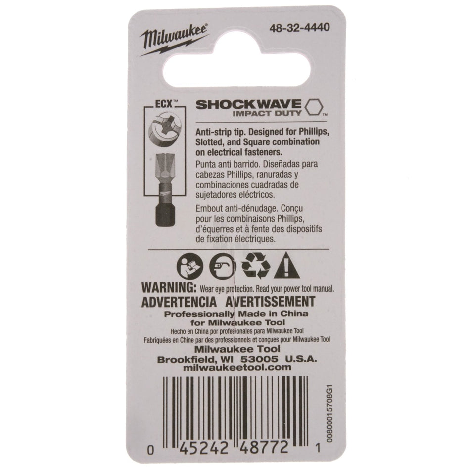 Milwaukee 48-32-4440 ECX #1 & #2 SHOCKWAVE Impact Bit Set, 1" Length