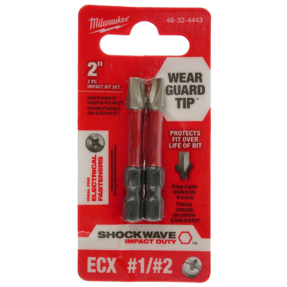 Milwaukee Tool 48-32-4443 SHOCKWAVE Impact Duty #1 & #2 ECX Bit Set