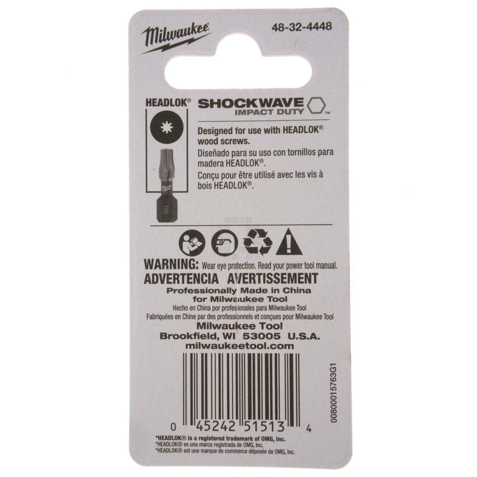 Milwaukee 48-32-4448 SHOCKWAVE Impact Duty HEADLOK Wood Screws, 1" Length, 2 Pack