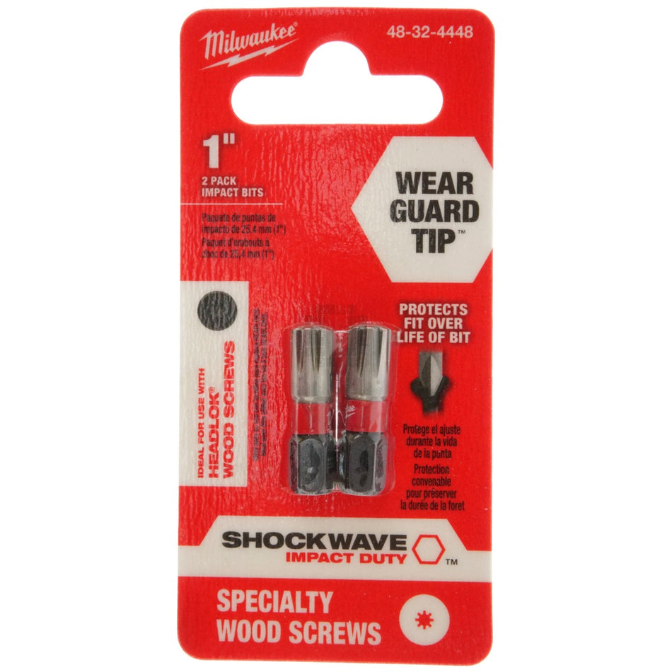 Milwaukee 48-32-4448 SHOCKWAVE Impact Duty HEADLOK Wood Screws, 1" Length, 2 Pack