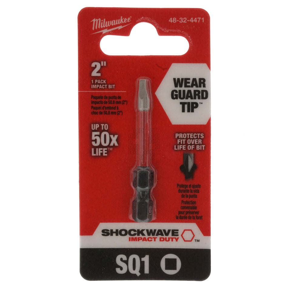Milwaukee Tool 48-32-4471 SHOCKWAVE Impact SQ1 / #1 Square Recess Power Bit, 2" Length