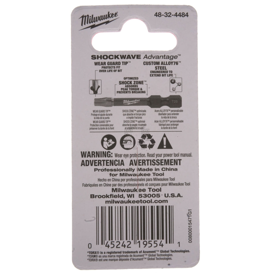 Milwaukee Tool 48-32-4484 SHOCKWAVE 2" Impact Duty Torx T20 Power Bit