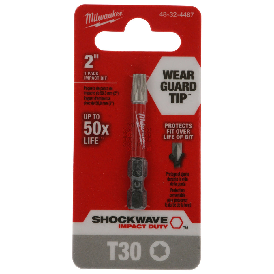 Milwaukee Tool 48-32-4487 SHOCKWAVE Impact T30 TORX  Power Bit, 2" Length