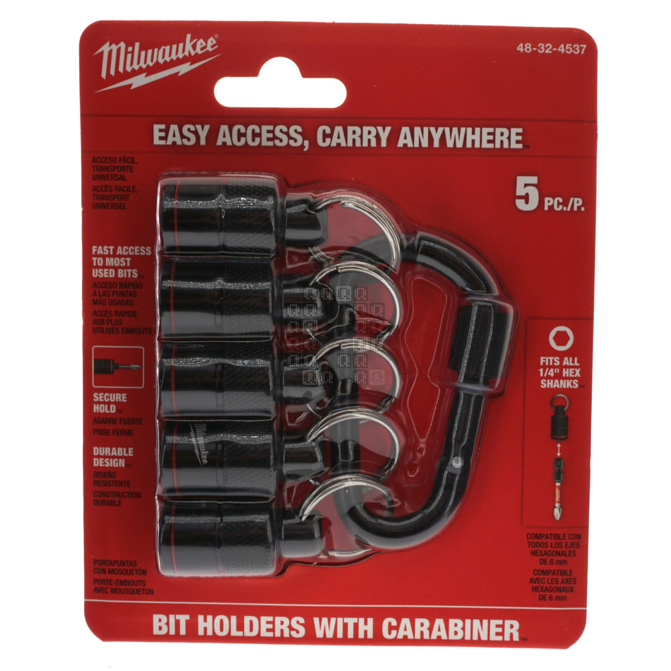 Milwaukee Tool 48-32-4537 5-Piece Bit Holder with Carabiner for 1/4" Hex Quick Connect Shanks Package Front