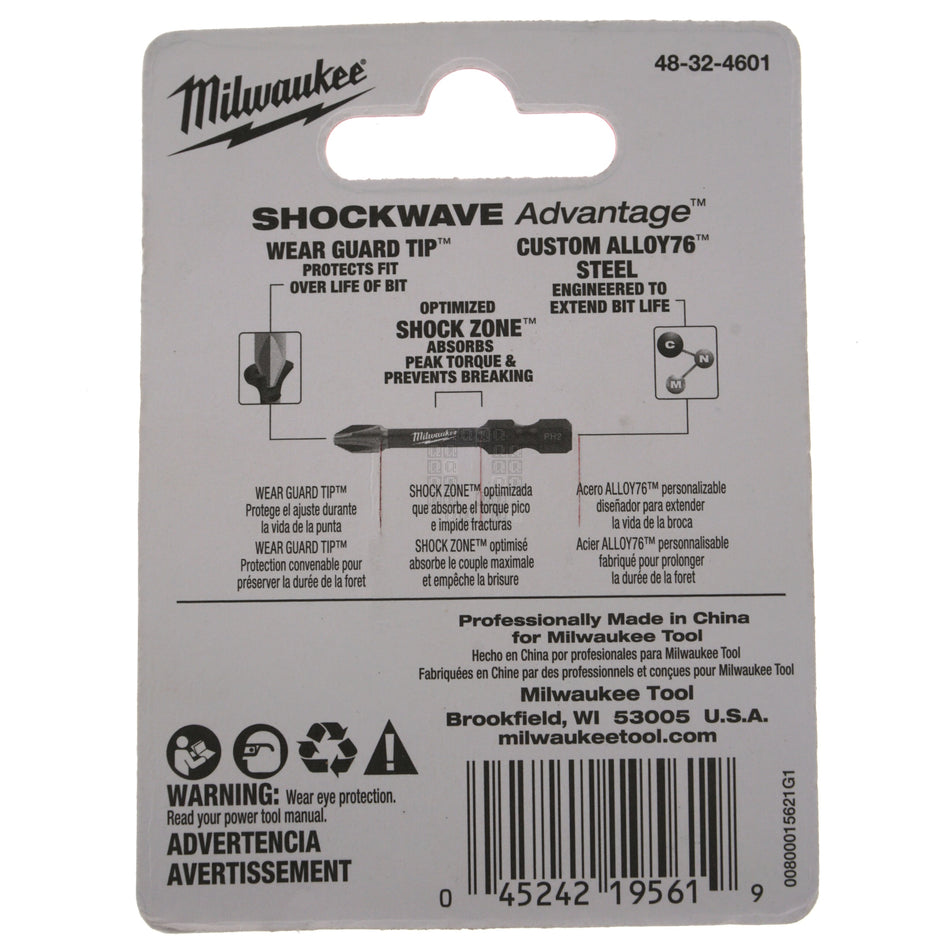 Milwaukee Tool 48-32-4601 SHOCKWAVE Impact Phillips #2 Insert Bits, 1" Length, 5-Pack