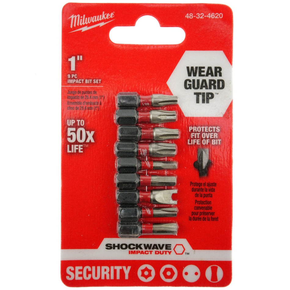 Milwaukee 48-32-4620 9-Piece SHOCKWAVE Impact Duty Security Bit Set, 1" Length