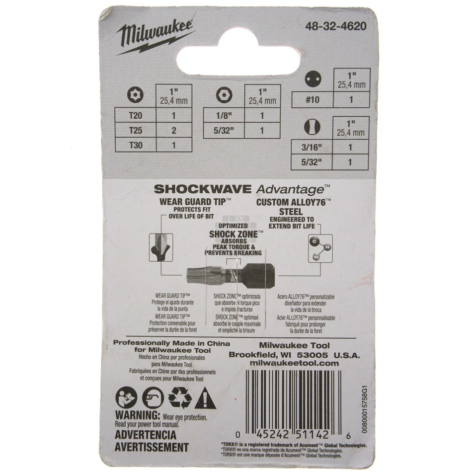 Milwaukee 48-32-4620 9-Piece SHOCKWAVE Impact Duty Security Bit Set, 1" Length