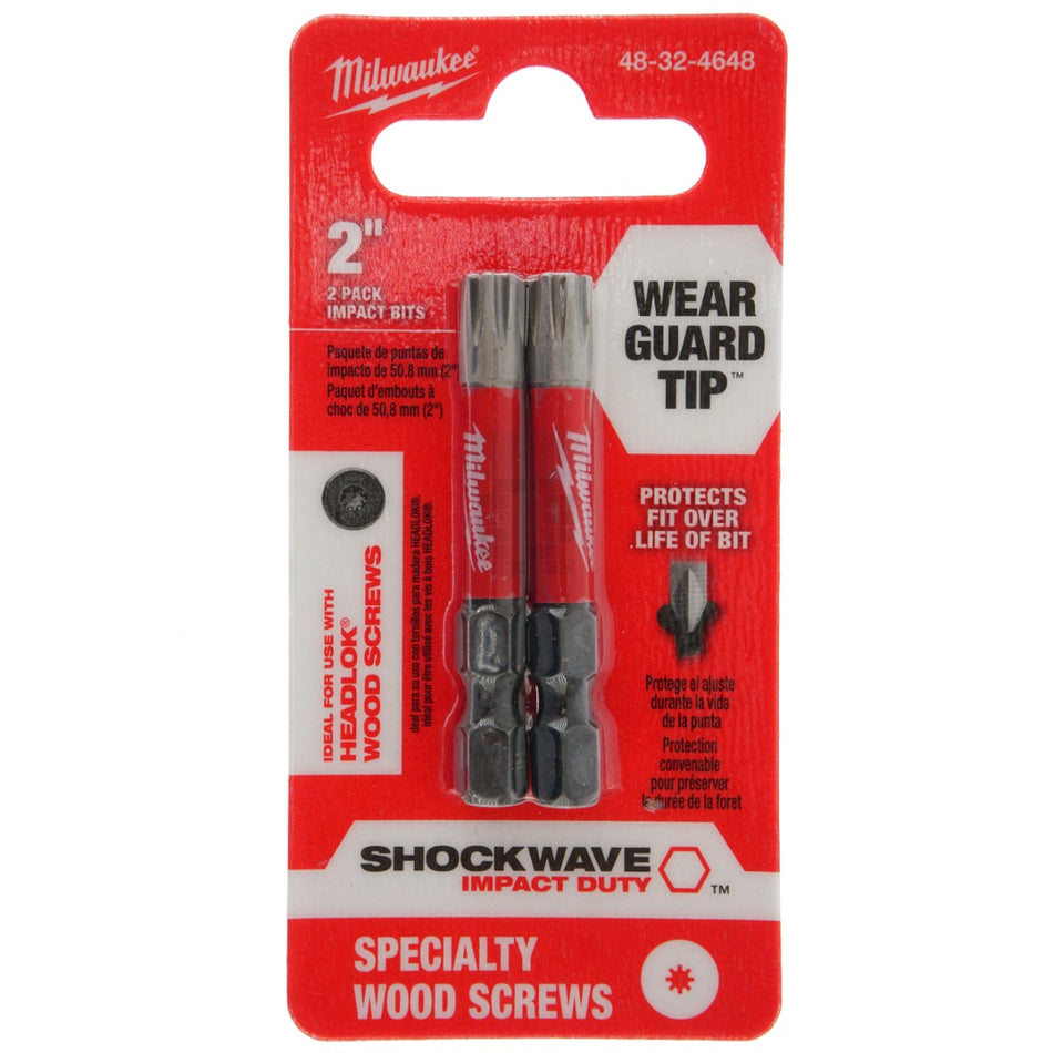 Milwaukee Tool 48-32-4648 SHOCKWAVE HEADLOK Specialty Wood Screws, 2" Length, 2 Pack