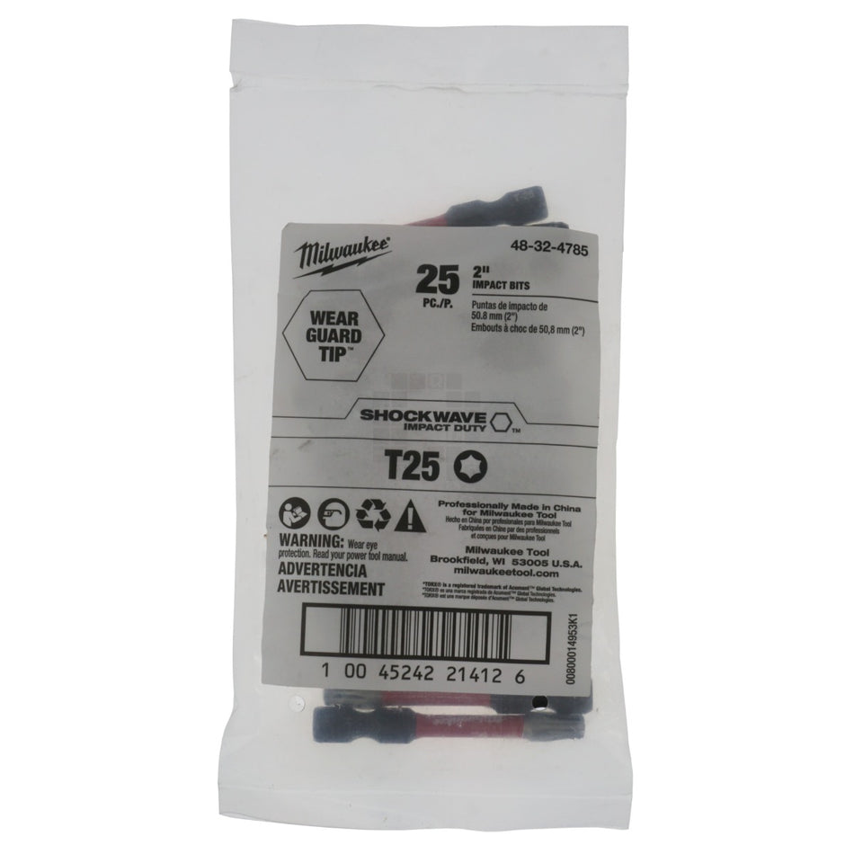 Milwaukee 48-32-4785 2" T25 TORX SHOCKWAVE Impact Duty Power Bit, 25 Bulk Pack