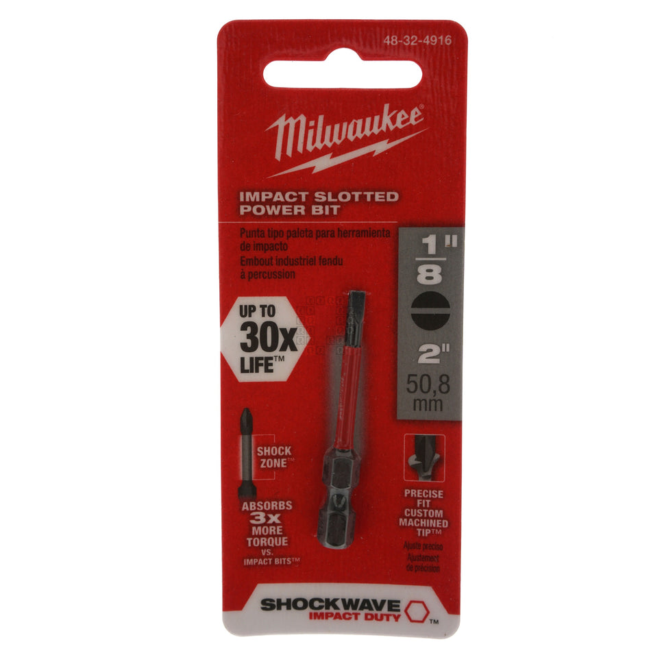 Milwaukee Tool 48-32-4916 SHOCKWAVE Impact Slotted 1/8" Power Bit, SL#6, 2" Length