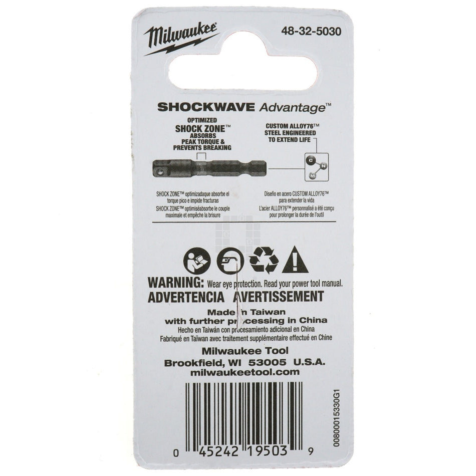 Milwaukee Tool 48-32-5030 1/4" Shockwave Impact Duty Socket Adapter, 2" Length