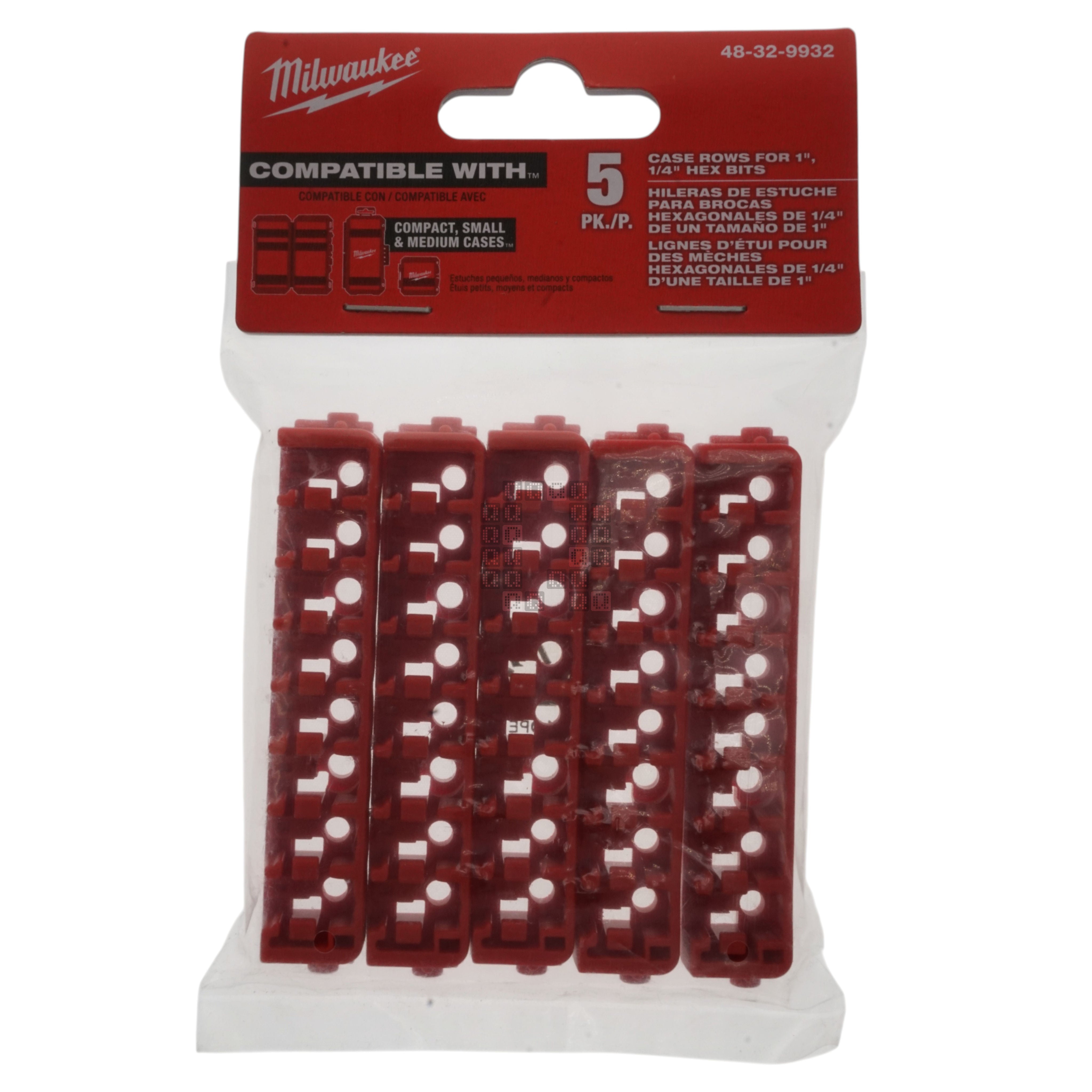 Milwaukee Tool 48-32-9932 Red Plastic Small & Medium Case Rows for Driver Bits (5-Pack) Package Front