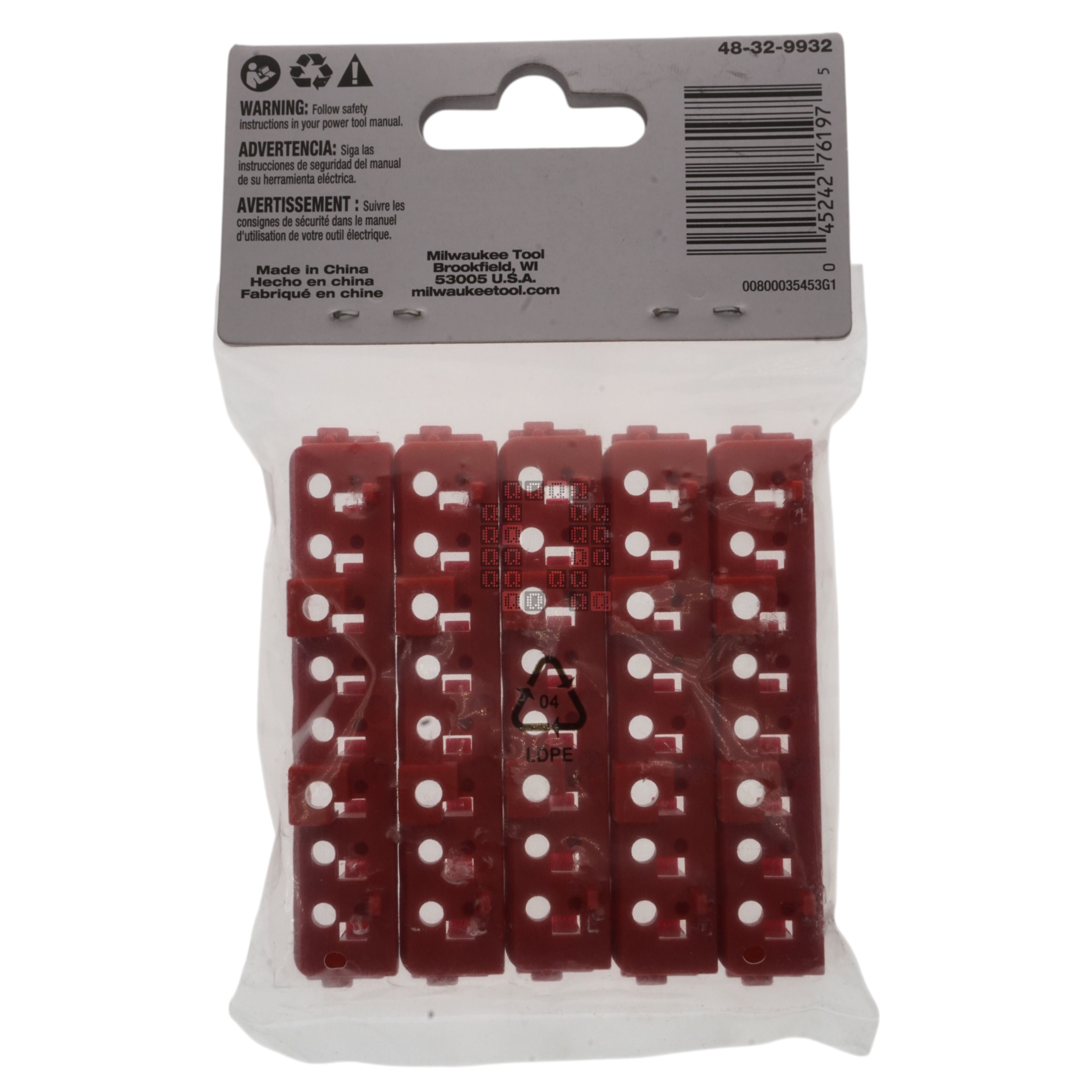 Milwaukee Tool 48-32-9932 Red Plastic Small & Medium Case Rows for Driver Bits (5-Pack) Package Back